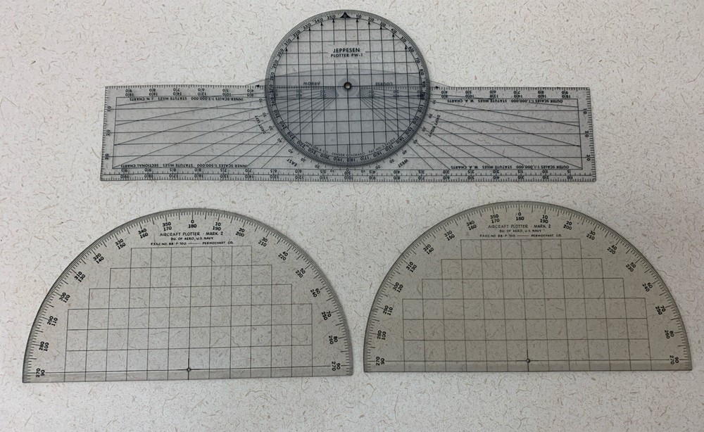 DRAFTING Jeppesen PW-1 Rotating Plotter & 2 Aircraft Plotter Mark 2 Permochart