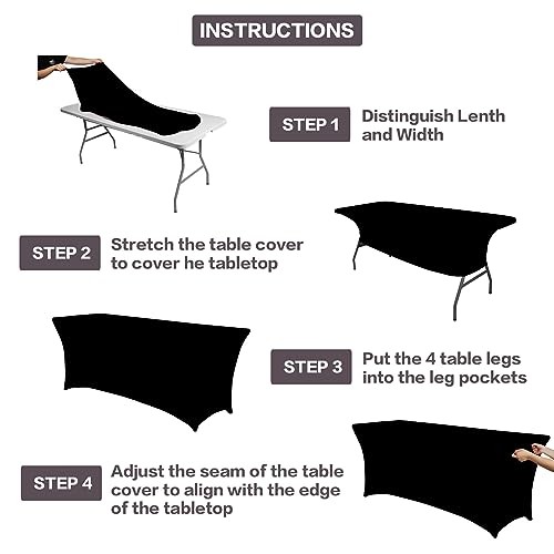 2 Pack 8FT Table Cloth for Rectangular Fitted Events 8 Ft - 2 Pcs Black