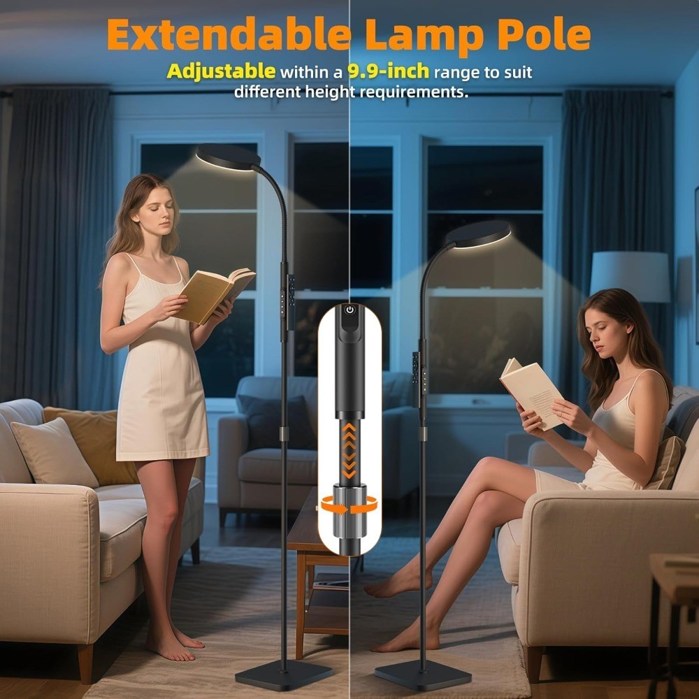 Adjustable Height Floor Lamp with Remote Touch Control 120 LED Super Bright