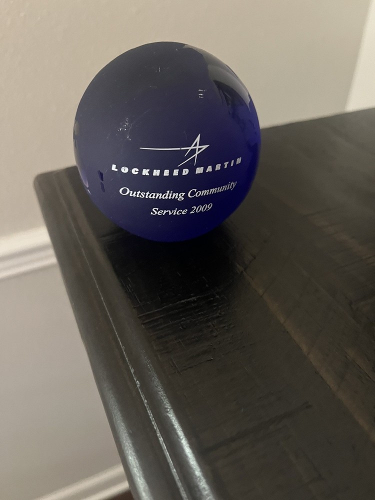 Lockheed Martin crystal  Glass Paperweight Blue 2009