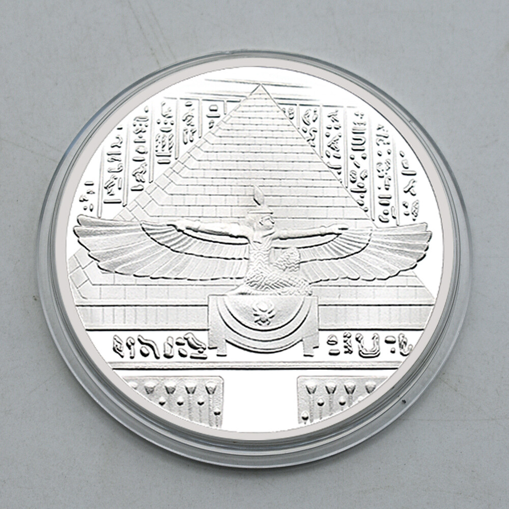 Ancient Egypt Pharaoh Tutankhamon Silver Plated Challenge Coin Sphinx Pyramid