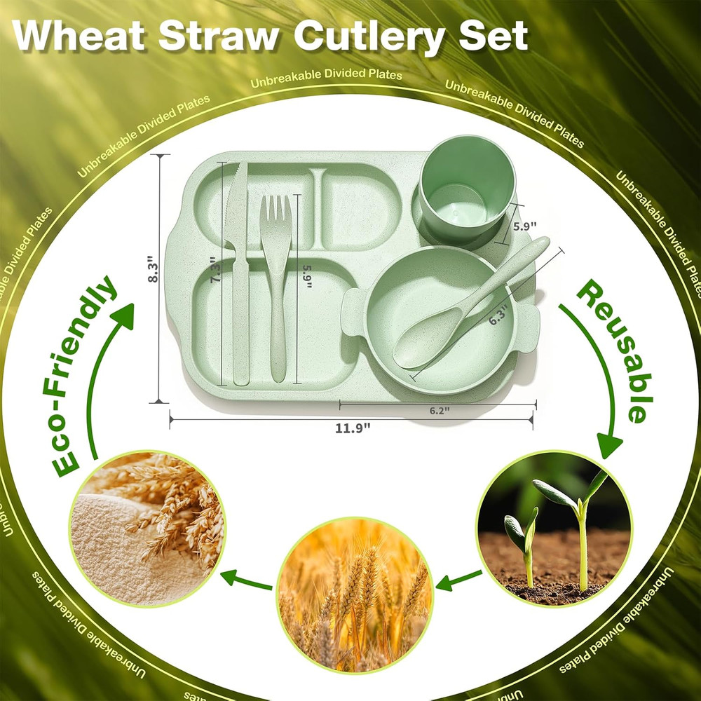 24 Pcs Wheat Straw Dinnerware Cutlery Set, Unbreakable Tableware Set, Including