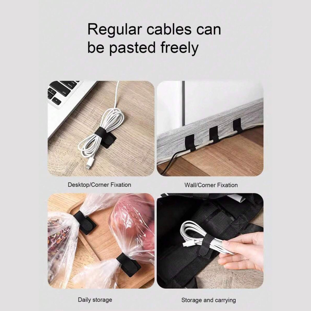 Desktop Cable Organizer Hook & Loop Strap Adhesive Wire Cord Fastening Loop Ties