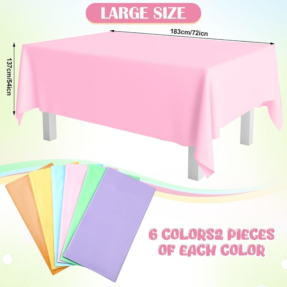 Rainbow Pastel Plastic Tablecloths 12 Pack Disposable Rectangular Table Covers