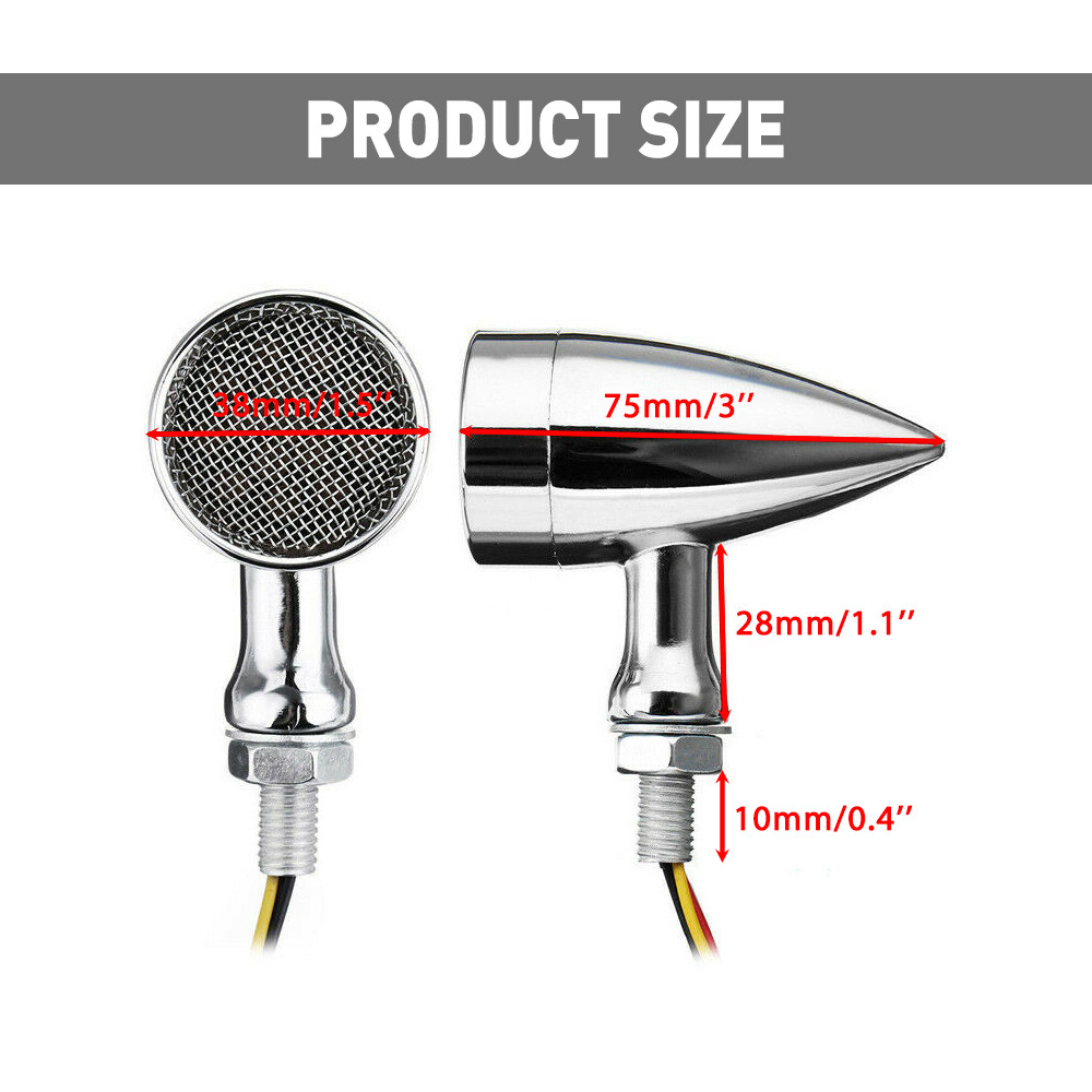 Chrome Motorcycle Bullet Amber Blinker Running LED Turn Signals Tail Rear Light