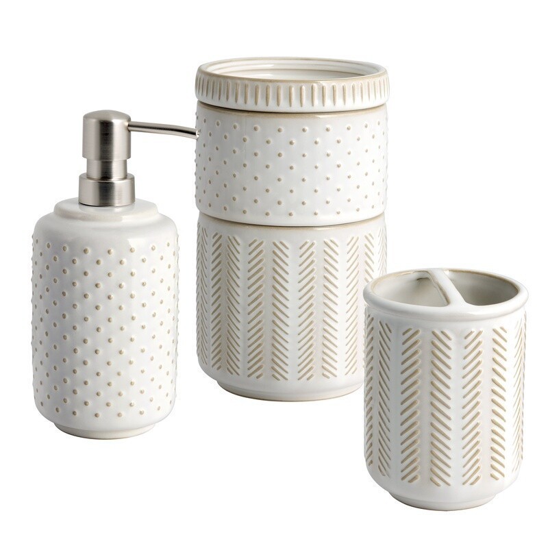 Ceramic Toothbrush Holder Rustic Textured Design Herringbone Bathroom Accessory