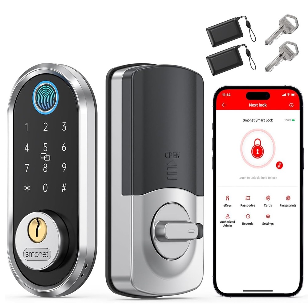 SMONET Fingerprint Smart Lock Keyless Entry Door Lock Electronic Keypad Deadbolt