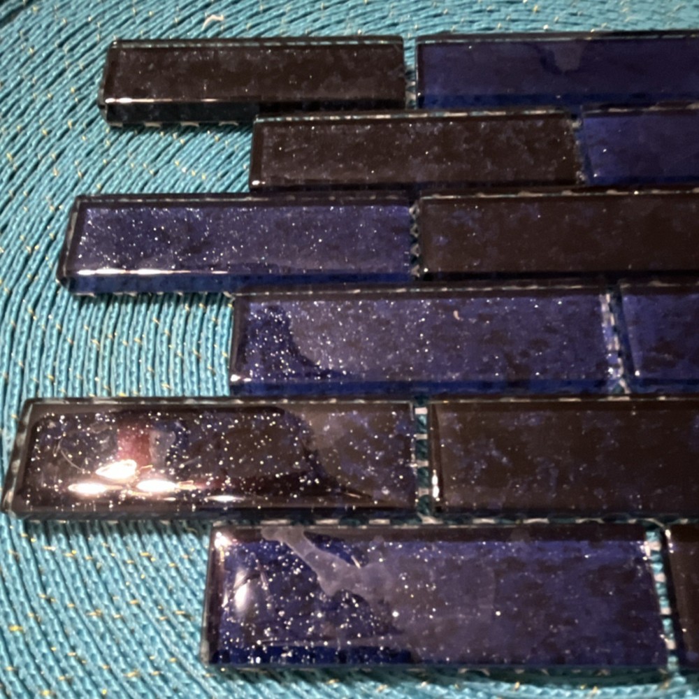Blue Black Glass Mosaic Tile Sheet Rectangular Decorative Craft Pieces