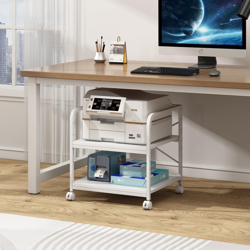 20 Inches Deep Large Printer Stand 2 Tier Under Desk Table with Height