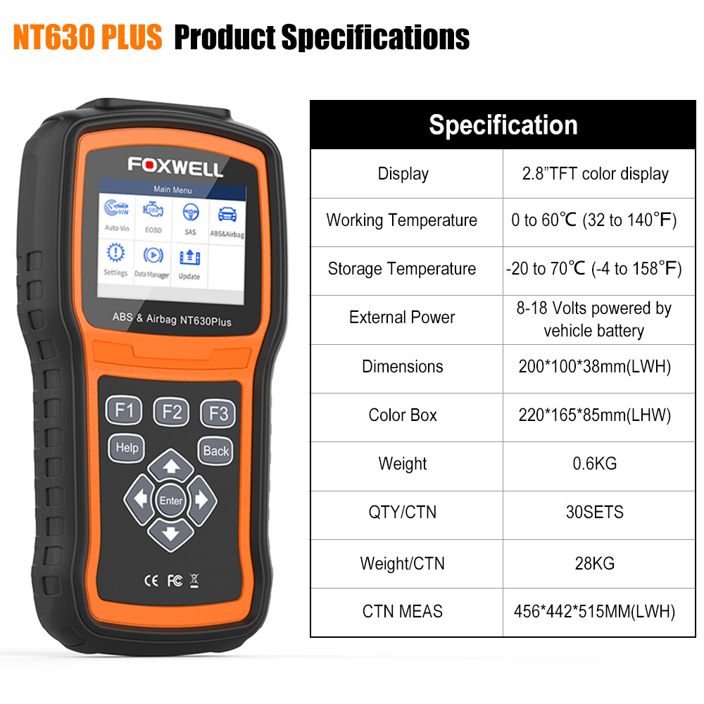 Foxwell NT630 Plus SRS ABS Engine SAS Car OBD2 Scanner Diagnostic Code Reader