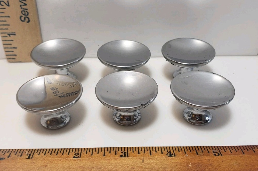 Chrome Cabinet Drawer Pull Knobs Mid Century 1. 5" Diameter Lot Set 6 Vintage