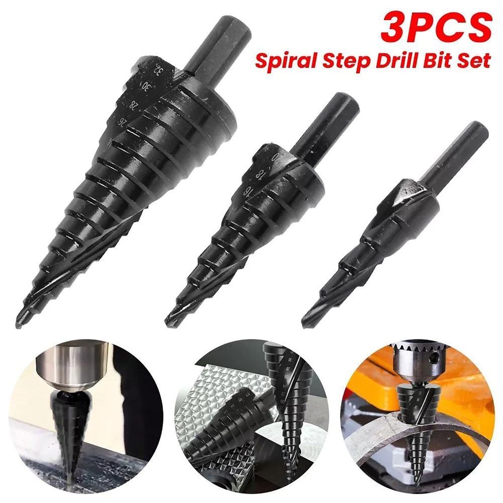 3Pcs HSS Step Drill Bit Set Large Cone Titanium Bit Set 6/8/10mm Shank