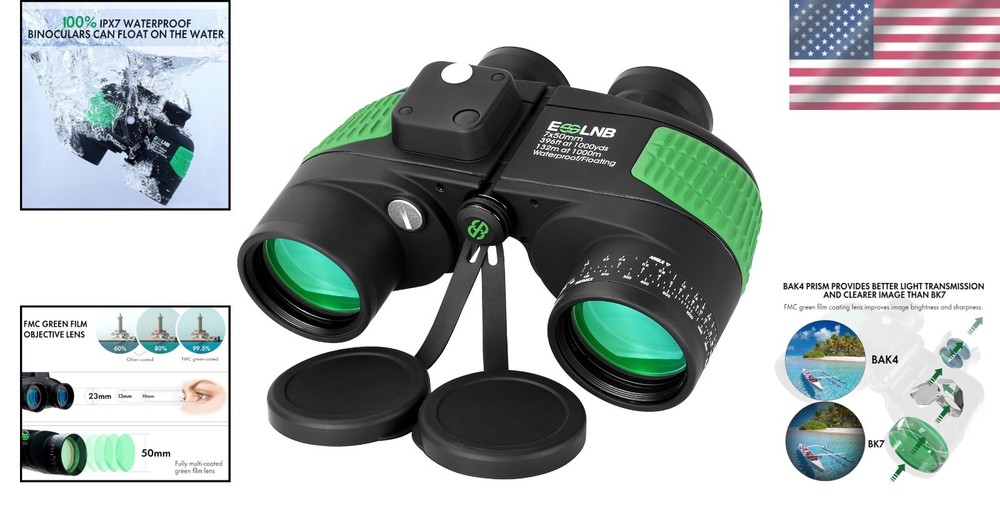 Marine Binoculars with Rangefinder & Compass=