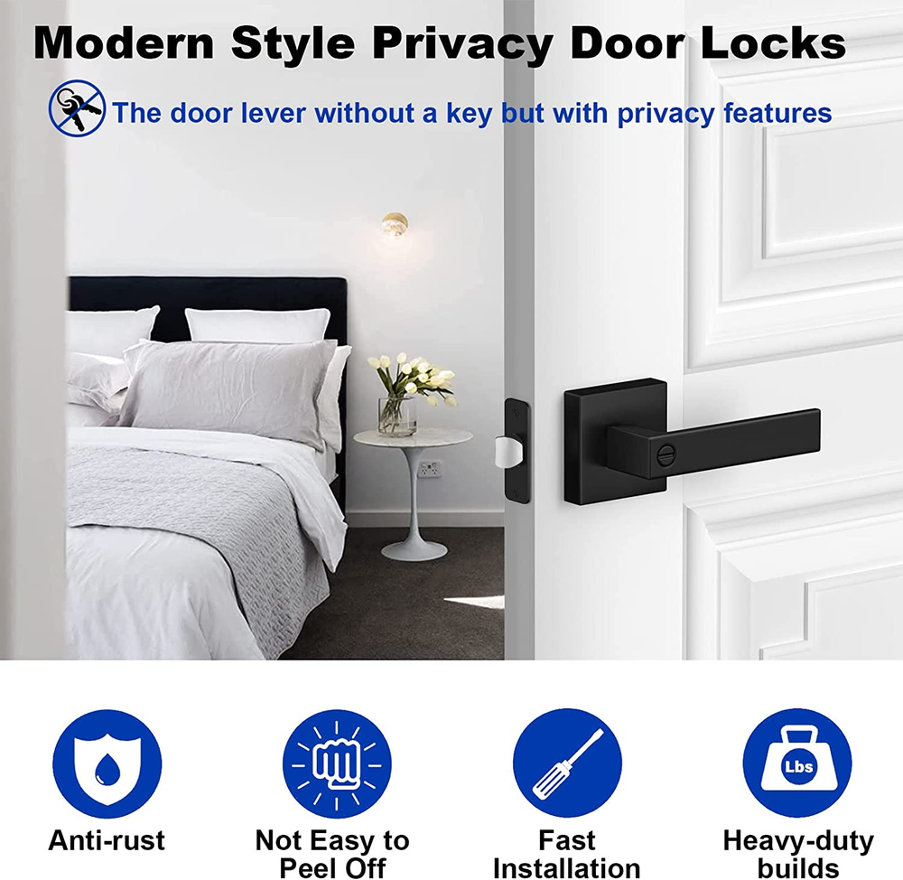 6-Pack Matte Black Door Handle Heavy Duty Door Locks Keyless Interior Door Knobs