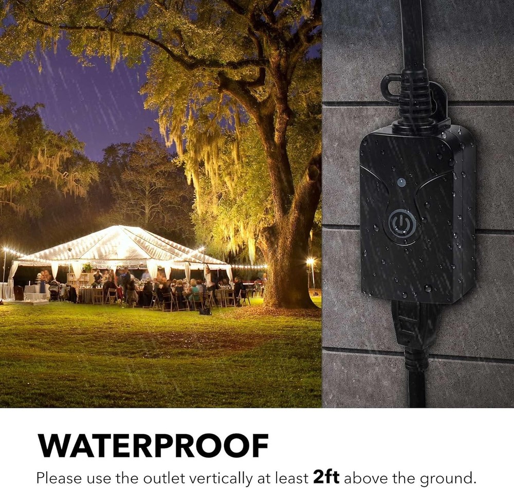 2 Pack Weatherproof Wireless Remote Control 3-Prong Outlet, 15A, 100ft Range