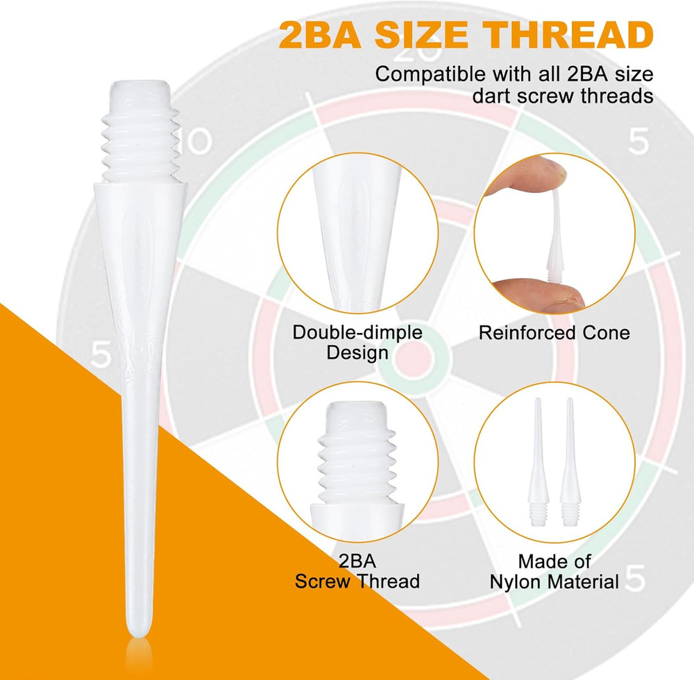 300 Pack 2BA Thread Soft Dart Tips - Premium Plastic Replacement Dart Points, Es