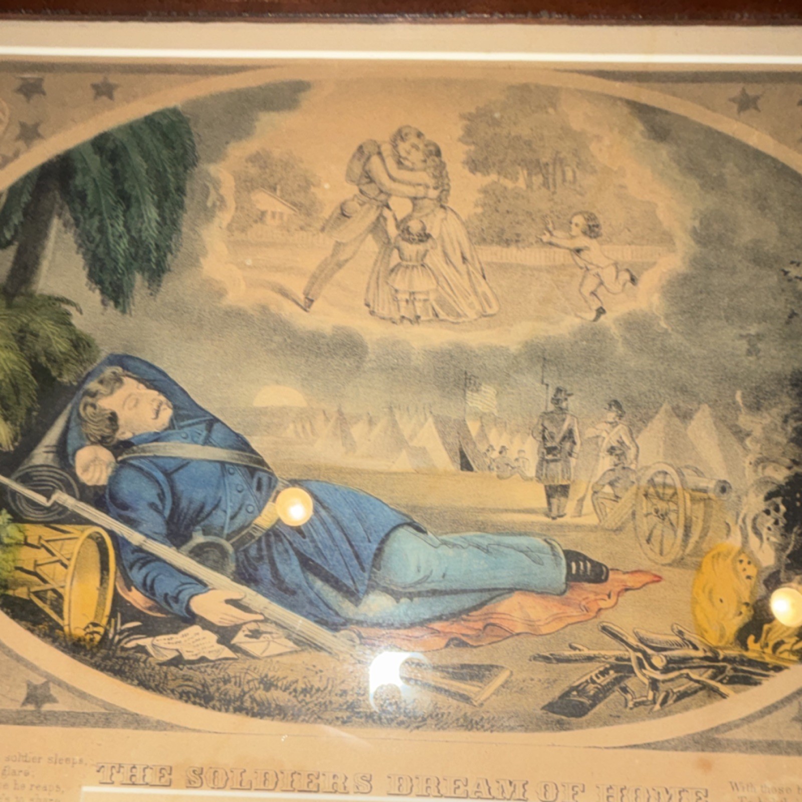 Civil War Original Print 'The Soldier's Dream of Home' Framed Militaria Art