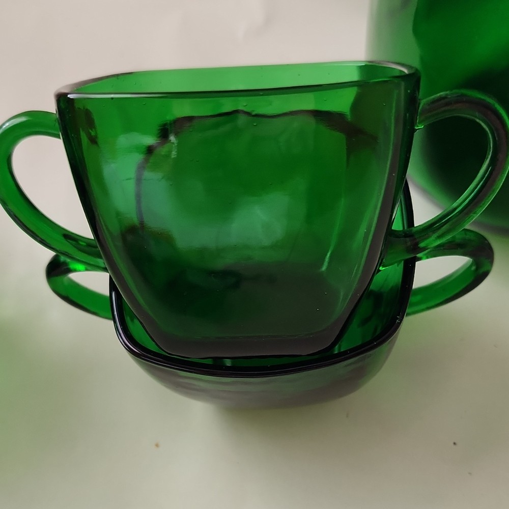 Green Glass Pitcher and Cup Set,