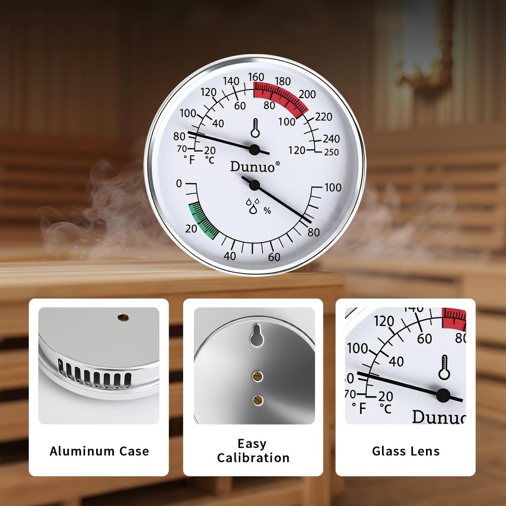 Dunuo 4-Inch Sauna Thermometer and Hygrometer Combo – Precise White