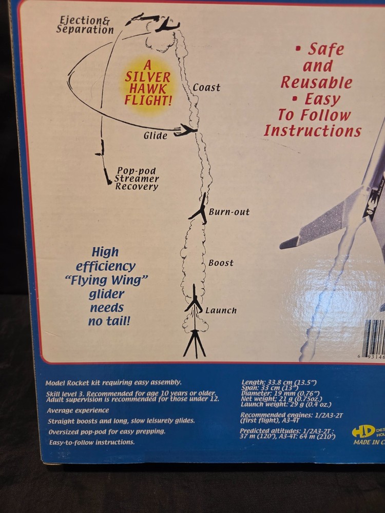 Fun Rockets Inc Silver Hawk Flying Model Rocket Kit Skill Level #3 Model 1202