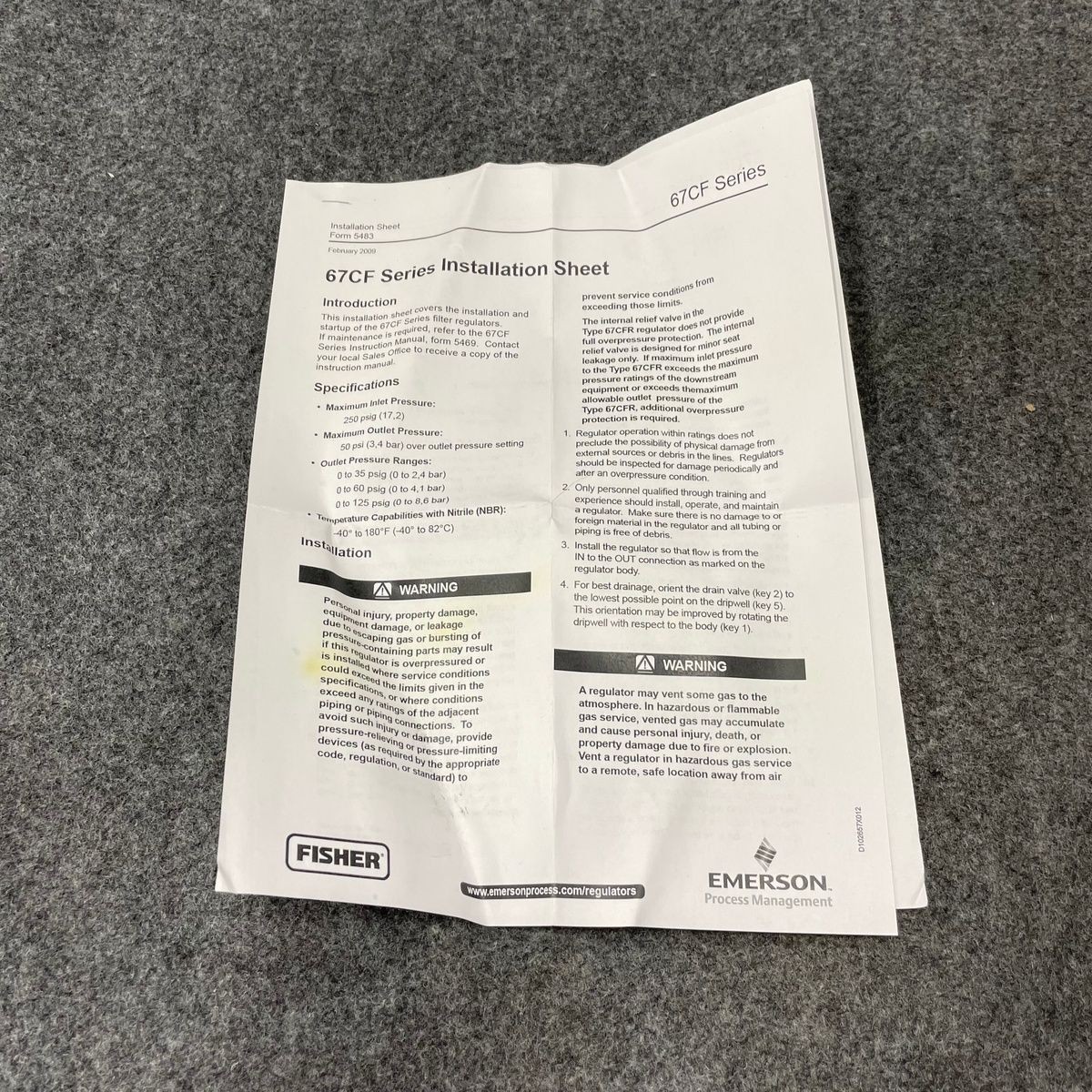 Emerson Fisher 67CFR Series Instrument Supply Regulator