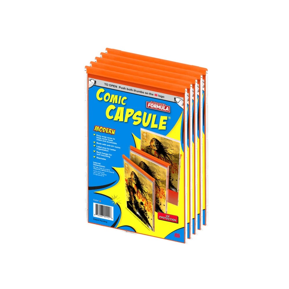 5-Pack Orange Comic Capsule MODERN Size UV-Resistant Hard Display Case