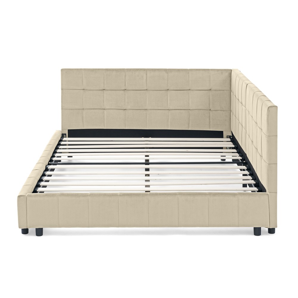 Full Size Upholstered Tufted Bed Frame, Sofa Bed Frame with Comfortable Backr