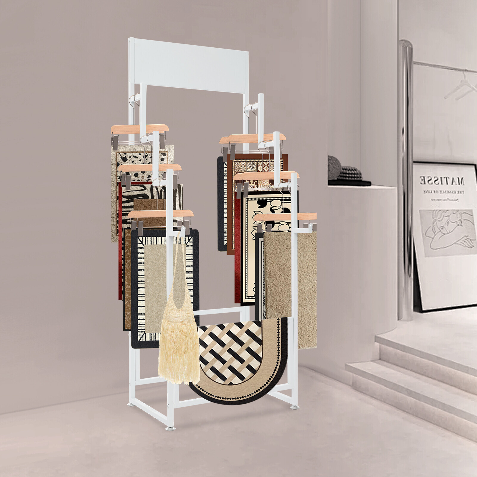 Floor Standing Carpet Display Stand Commercial Organizer Holder f/Displaying Mat