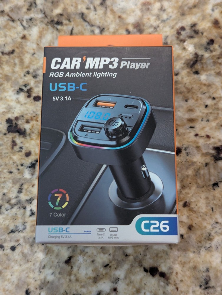 C26 Car MP3 Player RGB Ambient Lighting USB-C 5V 3.1A