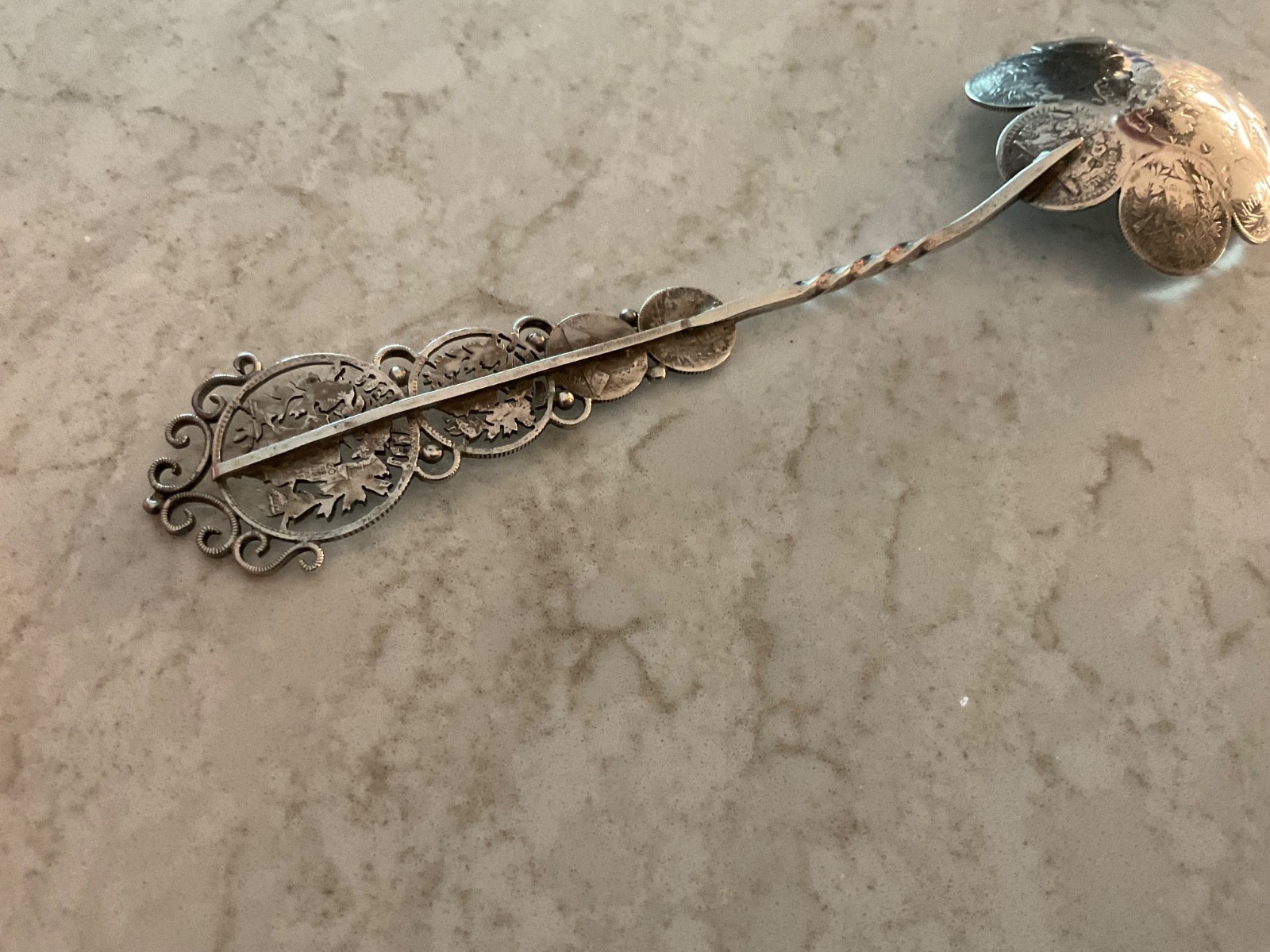 RARE ONE OF A KIND ANTIQUE GUATEMALAN SILVER COINS MADE INTO A SPOON