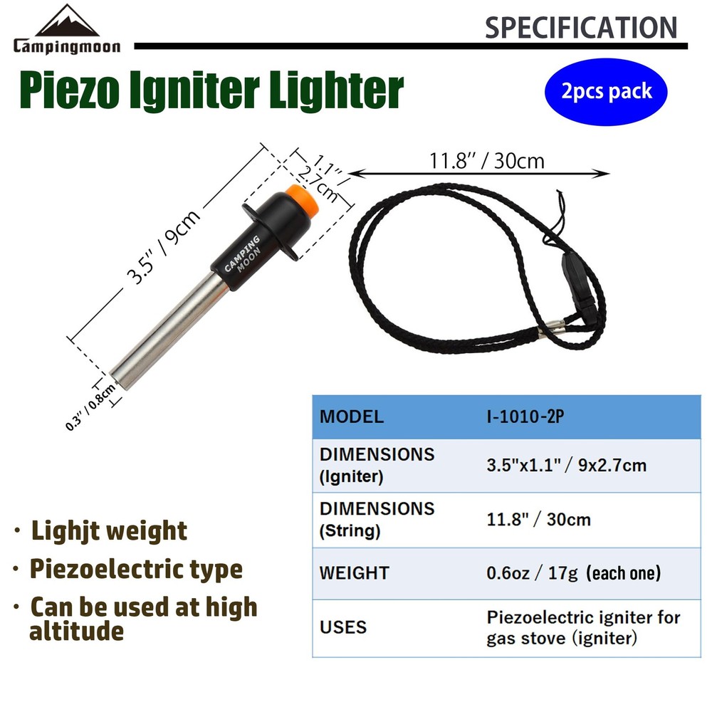 CAMPINGMOON Piezo Ignitor 2pcs Sparky Handheld Push Button Lighter I-1010-2P