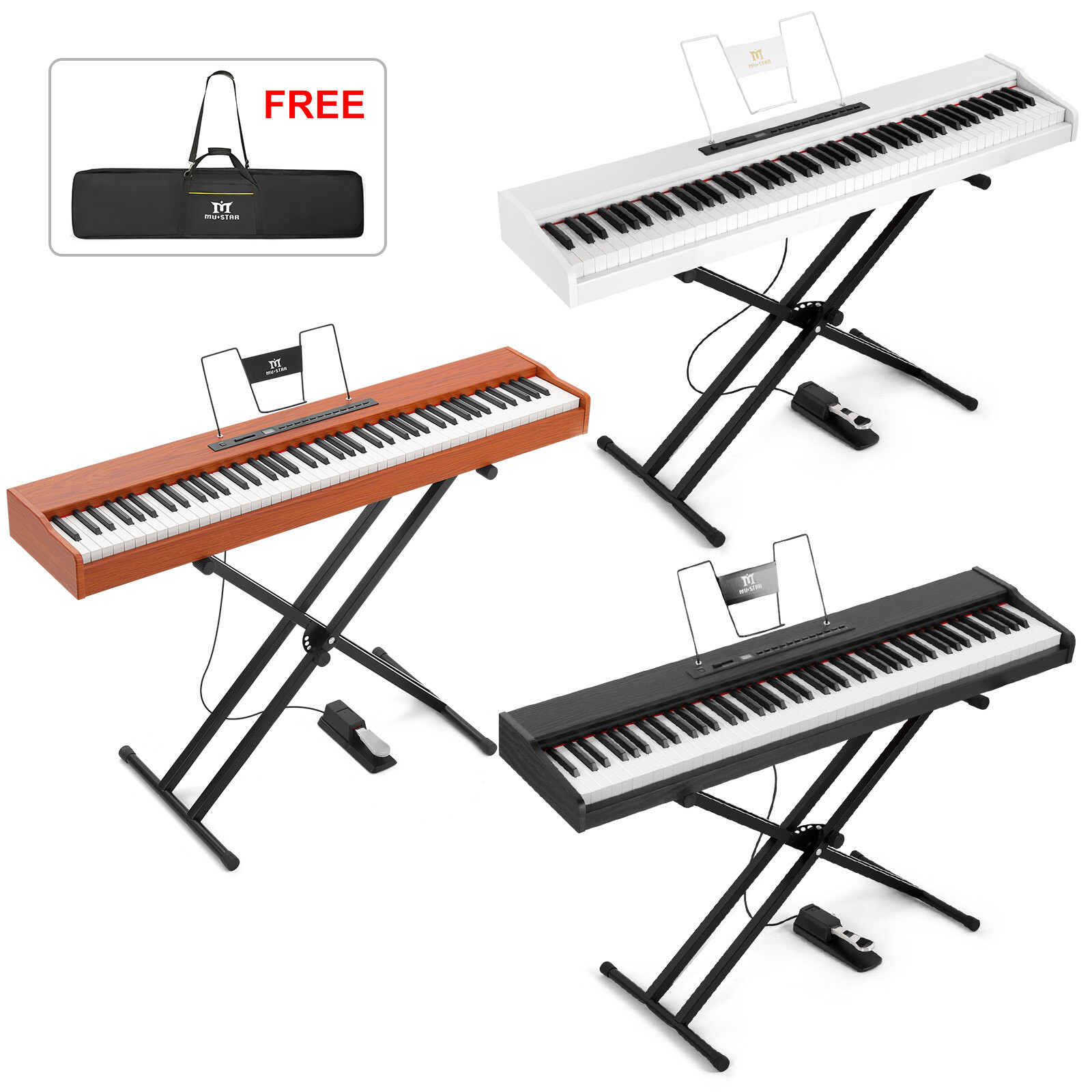 MUSTAR Full Size 88 Keys Semi-Weighted Digital Piano Electric Keyboards w/Stand