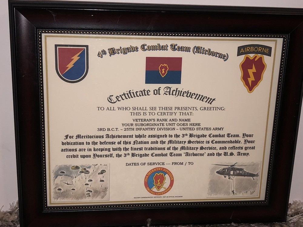 4TH B.C.T. AIRBORNE / 25TH INFANTRY DIVISION (COMMEMORATIVE CERTIFICATE)