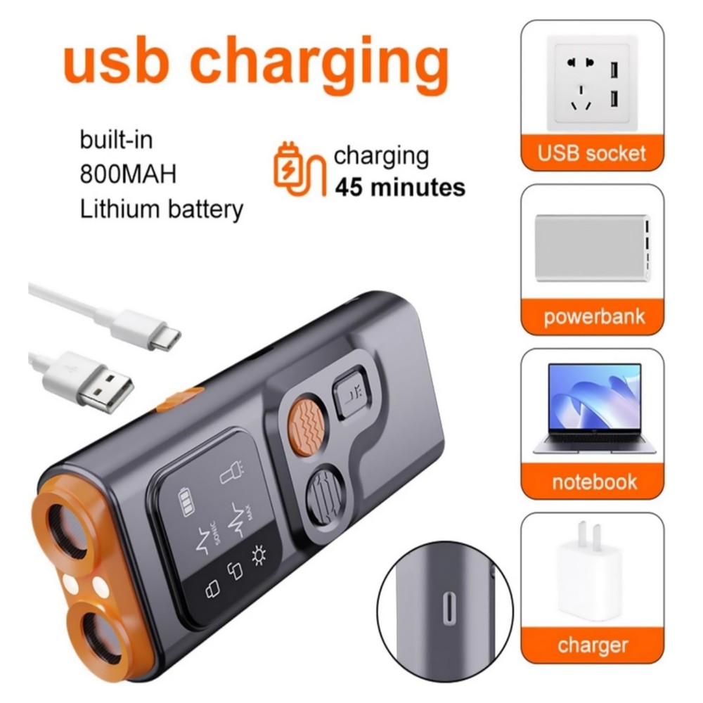 Ltrasonic Dog Bark Control Device with LED Flashlight and Rechargeable Battery