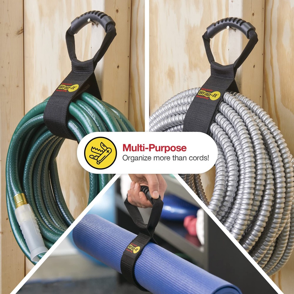 Wrap-It Storage 3pk Black Easy-Carry Hook Loop Straps for Hose, Cord Cable