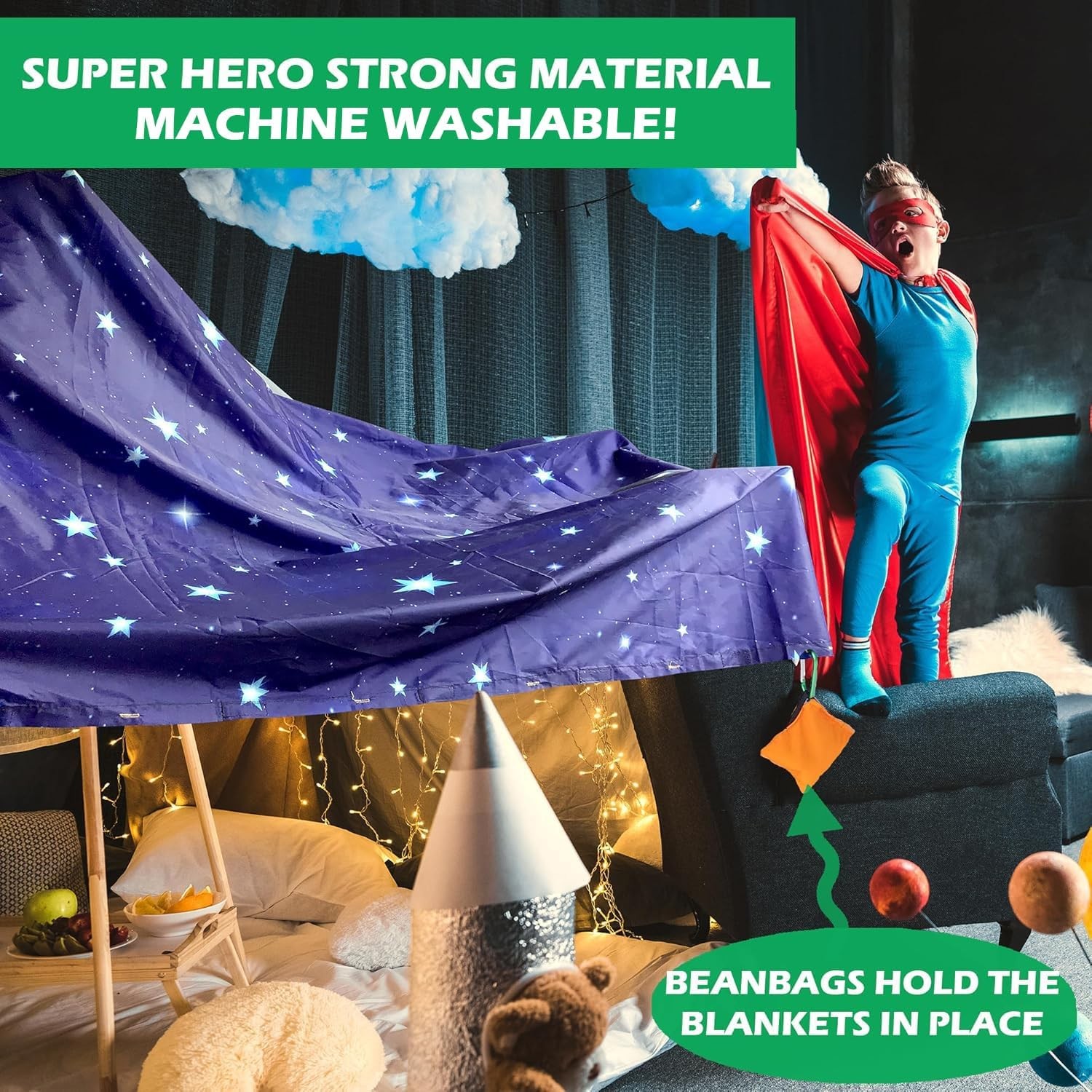 Blanket Fort Building Kit for Kids 4-8 8-12+ - Make a Portable Playhouse, Pla...