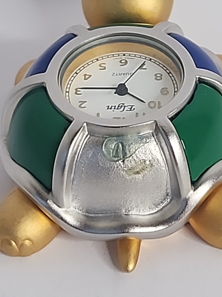 Elgin Turtle Mini Clock 2 Tone Blue & Green *READ* *Needs Battery (T158)