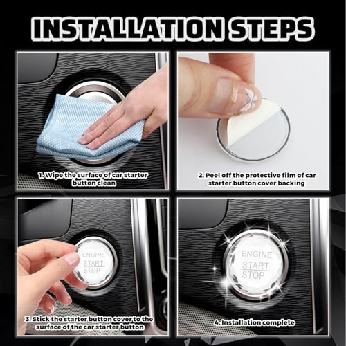 Rhinestone Car Push Start Button Cover,Bling Auto Push to Start Engine Silver