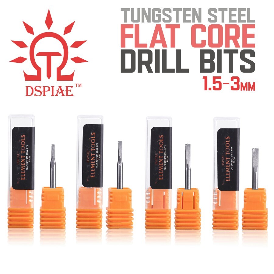 DSPIAE: Precision Tungsten Flat Core Drill Bits | 1.5mm - 3mm
