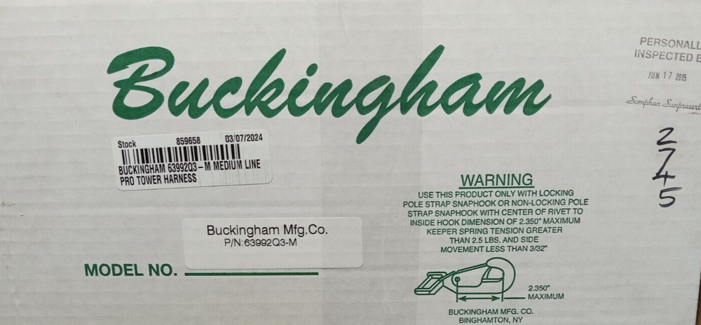 BUCKINGHAM 63992Q3-M MEDIUM LINE PRO TOWER HARNESS