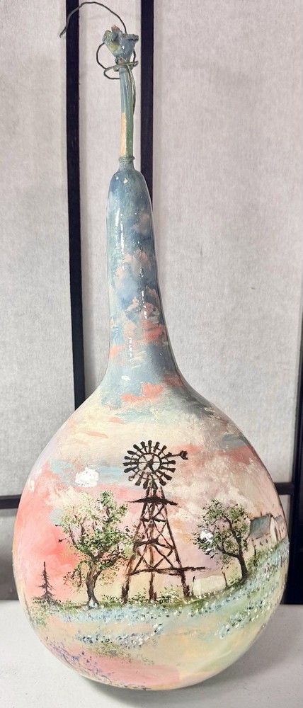 Hand painted Gourd Western Scene Signed!