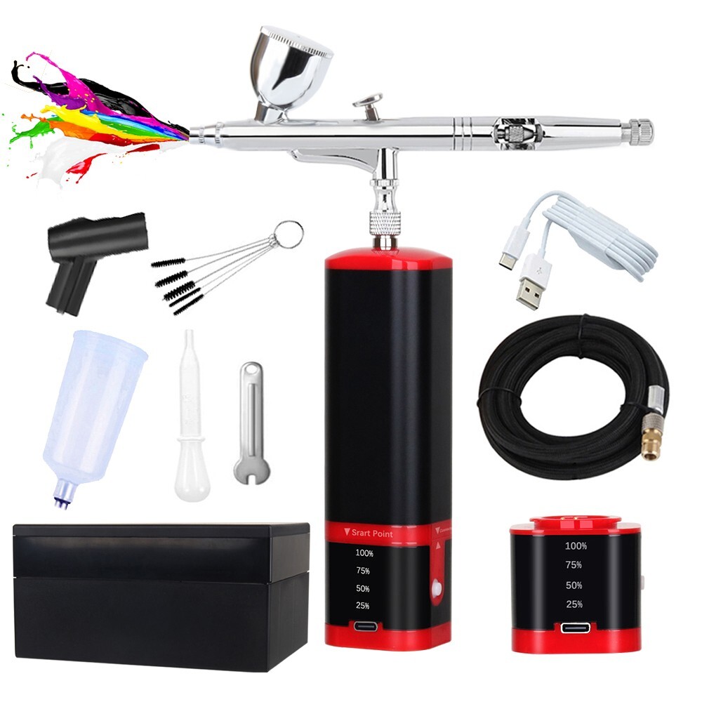 Portable Upgraded Dual-Action Extra Battery Airbrush kit with Compressor-Replace