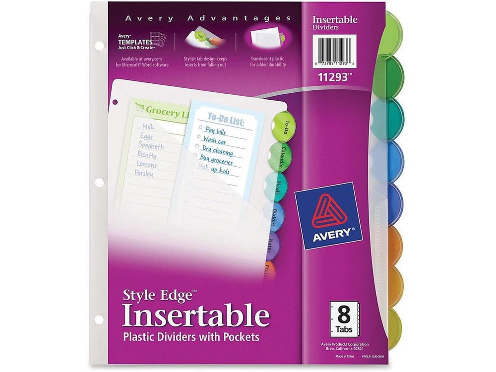 Avery 11293 Style Edge Insertable Dividers with Pocket, 8-Tab