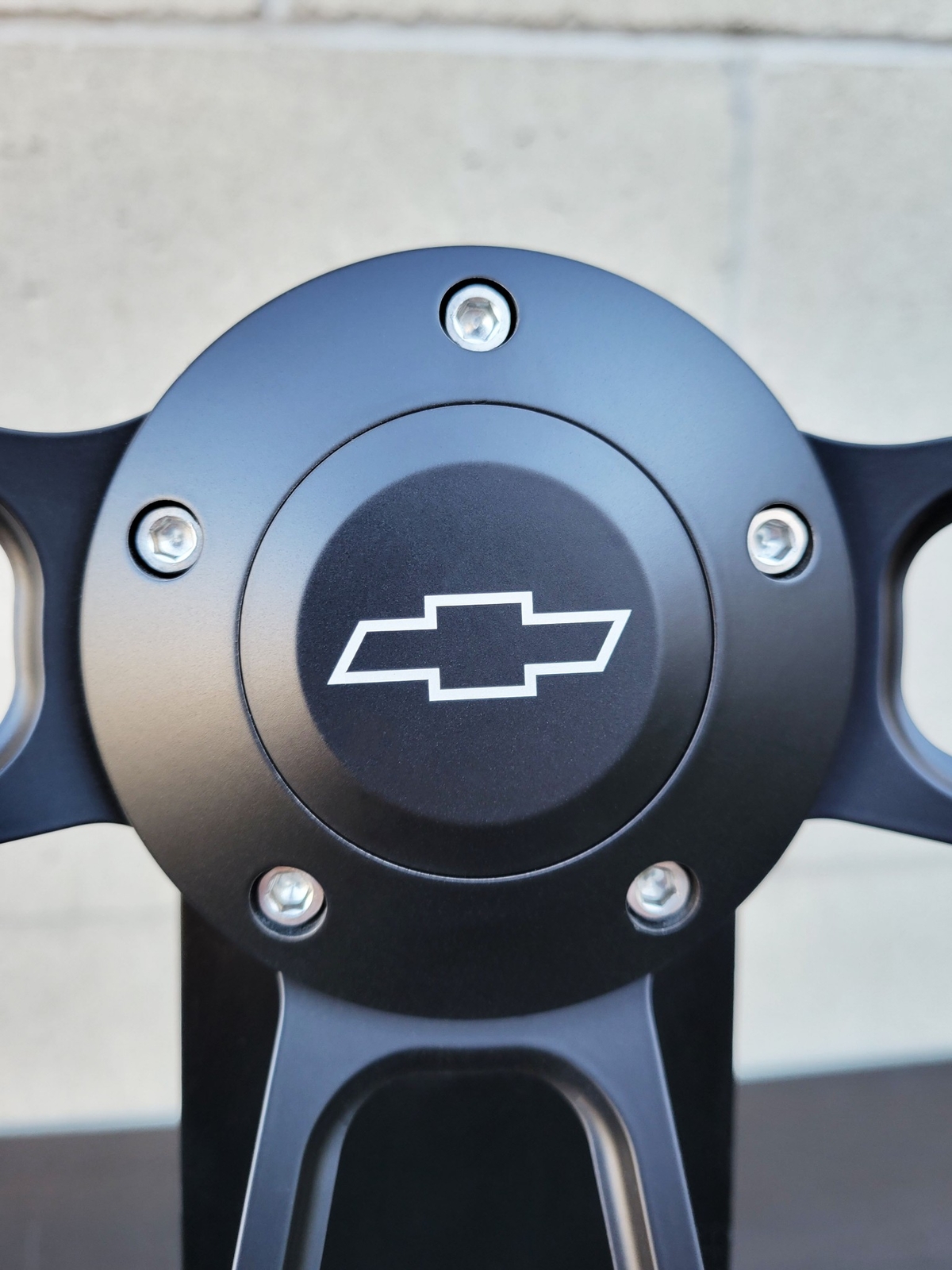 14" Black Billet Steering Wheel Real Dark Wood Burnt Pine Rivets Chevy Bowtie