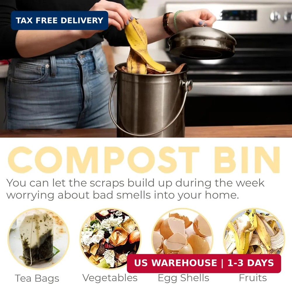 EPICA Countertop Compost Bin Kitchen | 1.3 Gallon | Odorless Composting Bin with