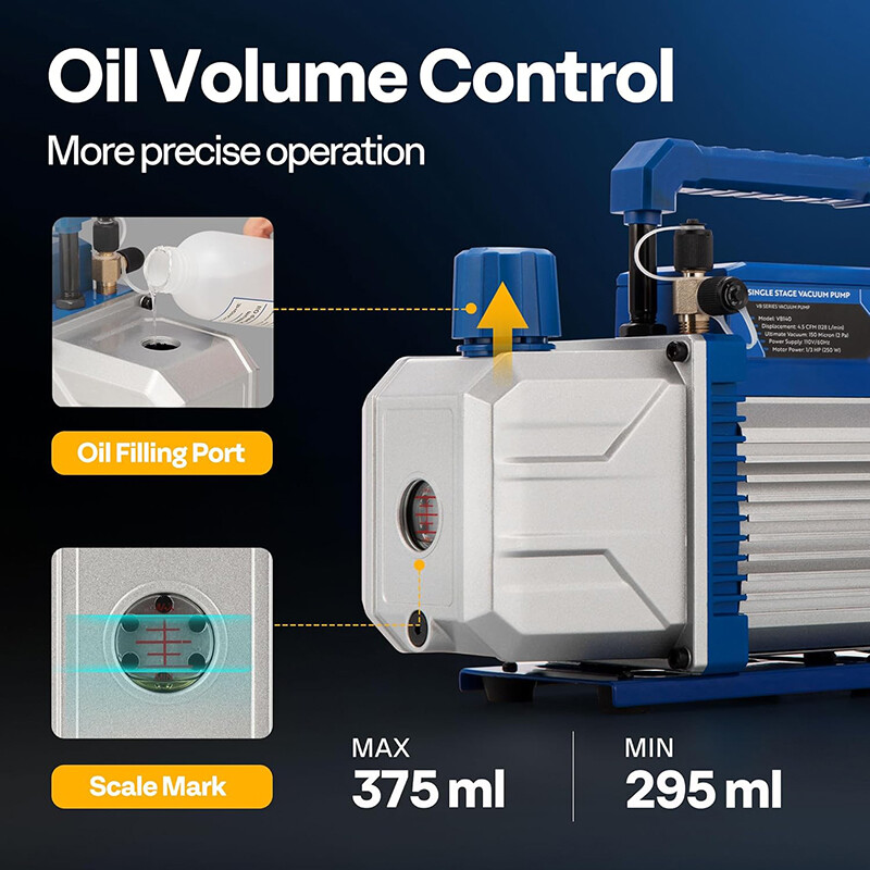 4.5CFM 1/3HP Air Vacuum Pump AC Manifold Gauge Set R32 R1234yf R134a R22 R410a