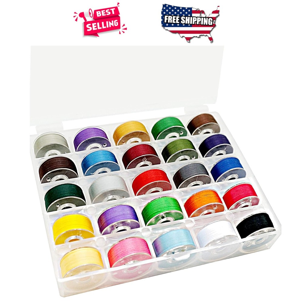 Prewound Bobbin Thread Size A 25pcs Assorted Colors 60WT Polyester for Embroi...
