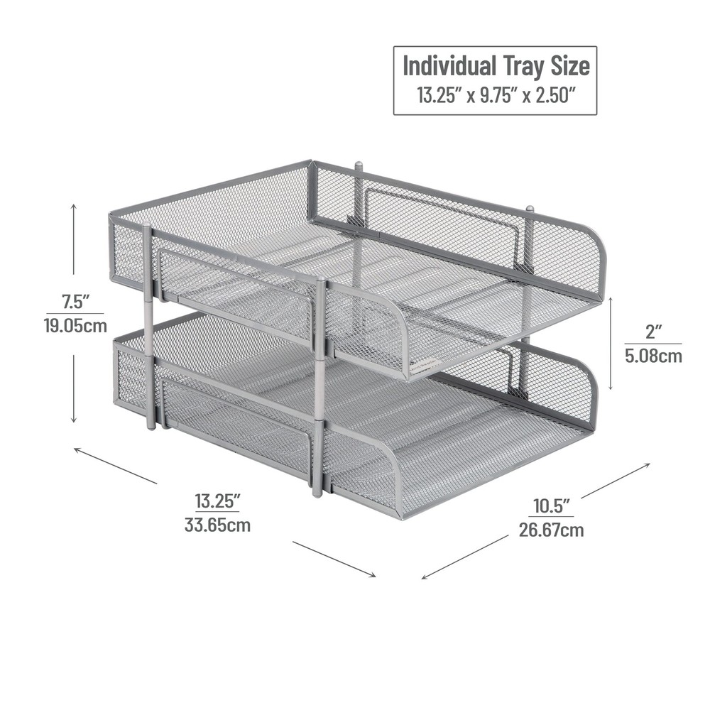 Stackable Paper Tray, Desktop Organizer, File Storage, Office, Metal Mesh, 2 ...