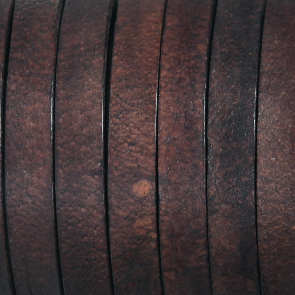 Flat Genuine Leather Cord String Full Grain 6 MM, Dark Brown Distressed