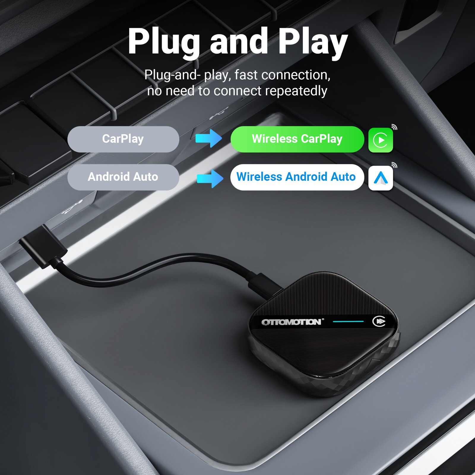 2 in 1 Wireless Apple CarPlay/Android auto Wireless Adapter for Android & Apple